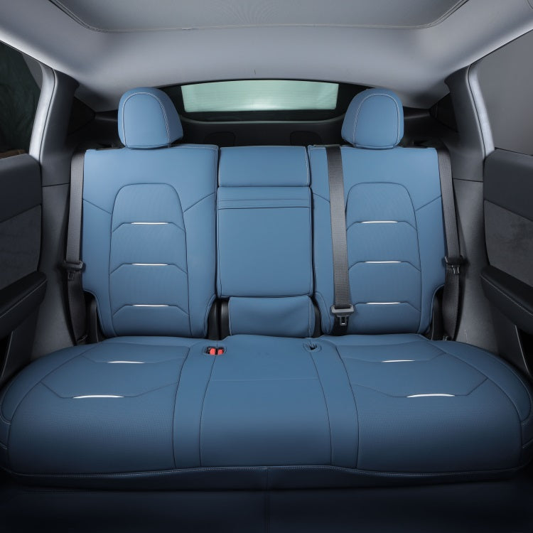 blue nappa leather with white piping rear seat cover for tesla