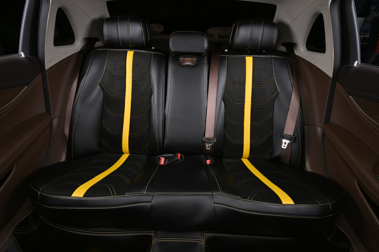 Bespoke Master Custom Fit Auto Accessories Protection Yellow Stripe Alcantara Velvet Nappa Leather Car Seat Covers For Benz
