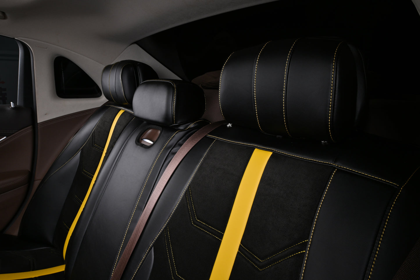 Bespoke Master Custom Fit Auto Accessories Protection Yellow Stripe Alcantara Velvet Nappa Leather Car Seat Covers For Benz