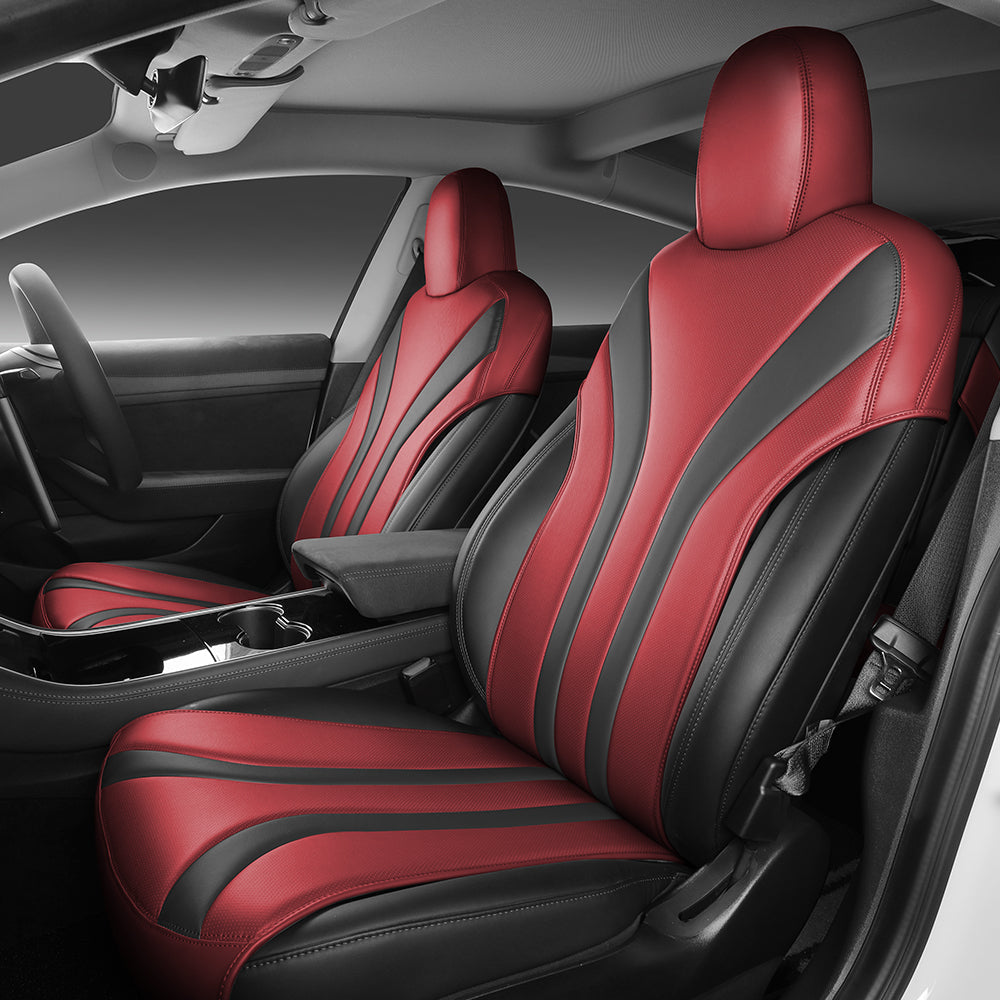 red and black leather half coverage car seat cover