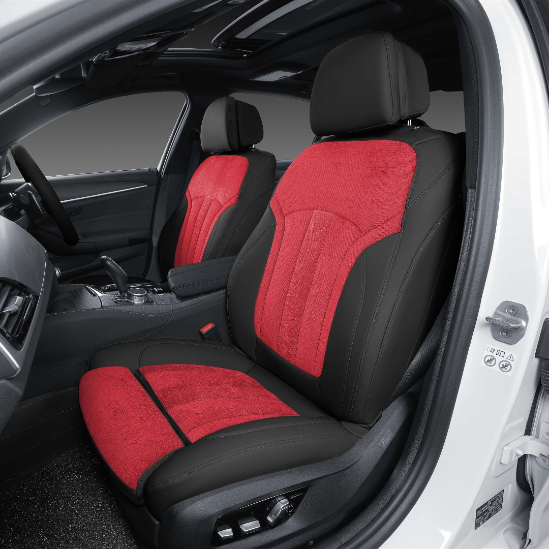red cotton linen and black leather car seat cover for bmw