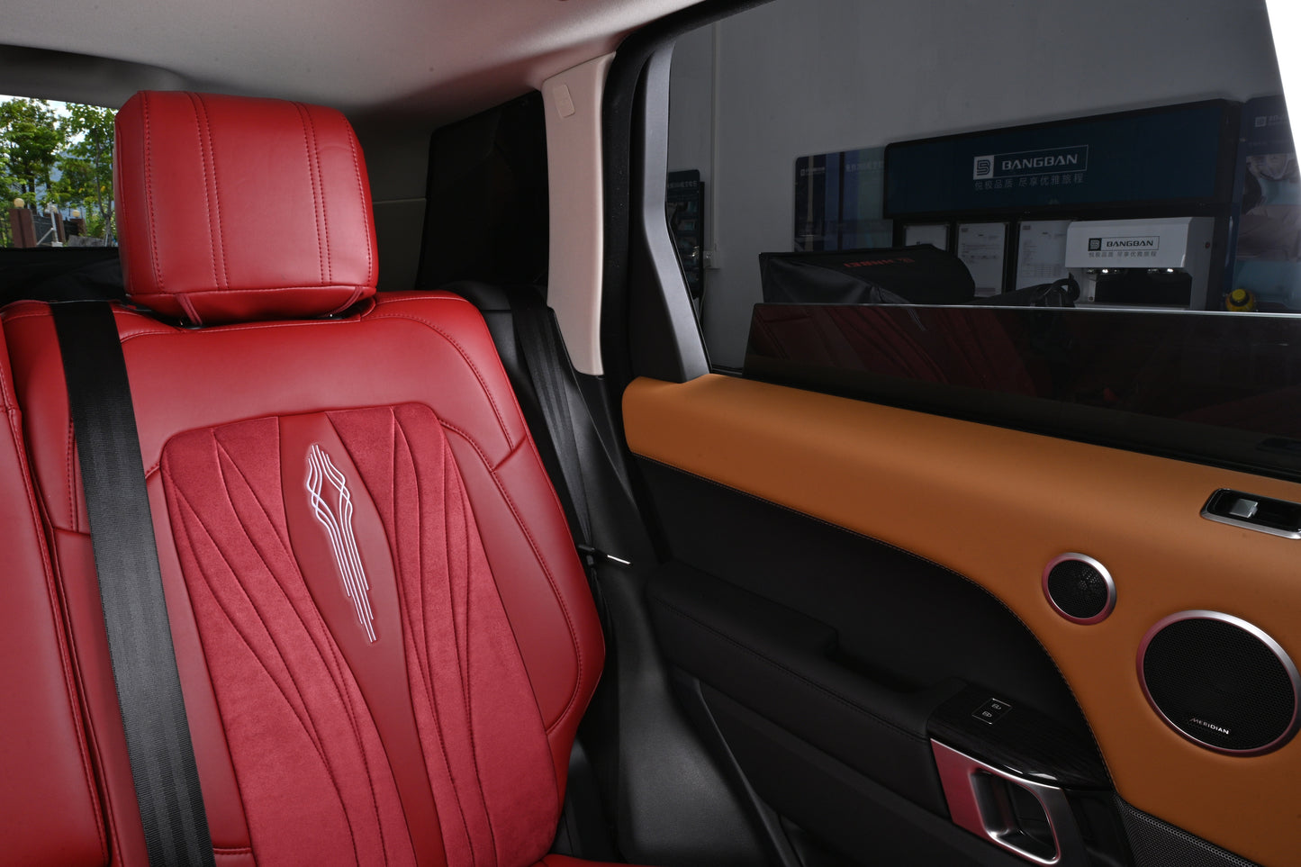 red nappa leather and embroidery rear seat cover for land rover