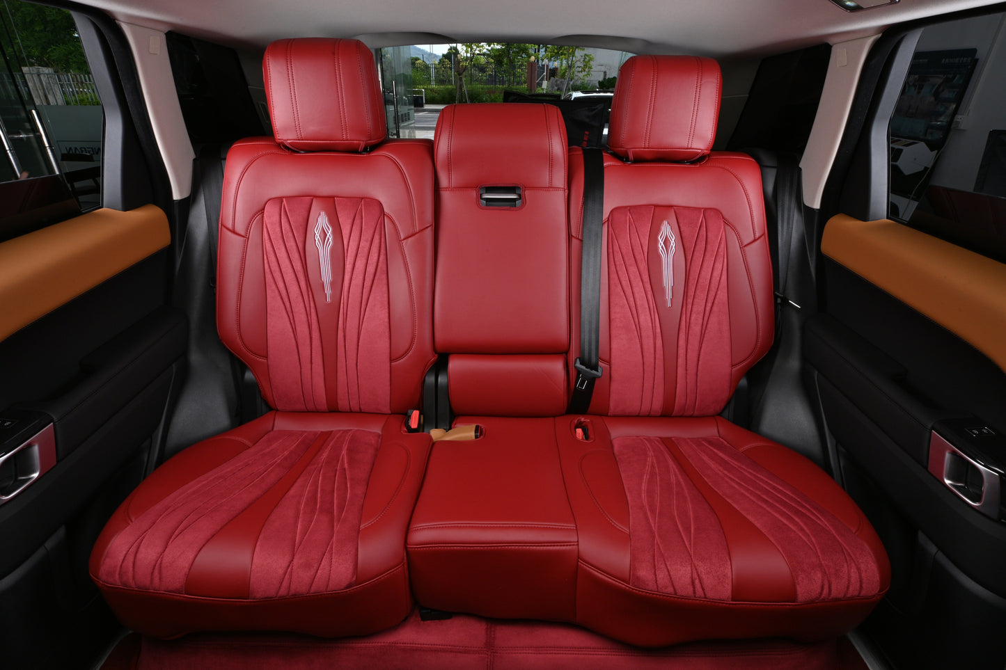 red nappa leather and velvet suede embroidery car seat cover for land rover