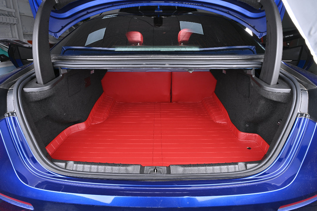 red nappa leather trunk cargo liner mat