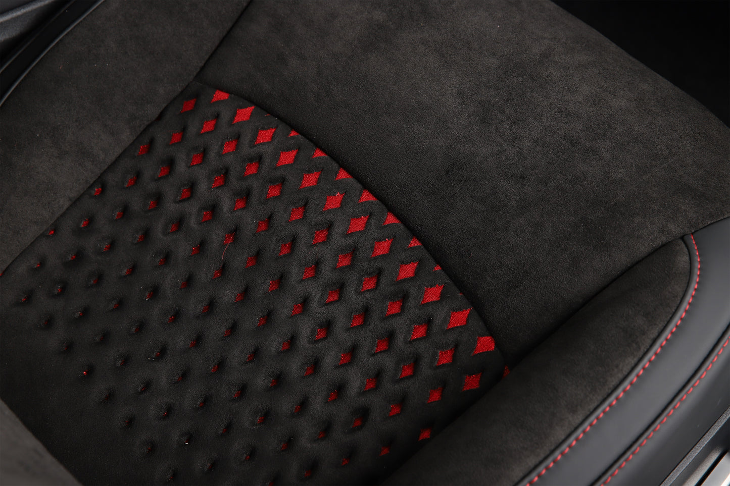 velvet suede fabric with red stitching car seat cover