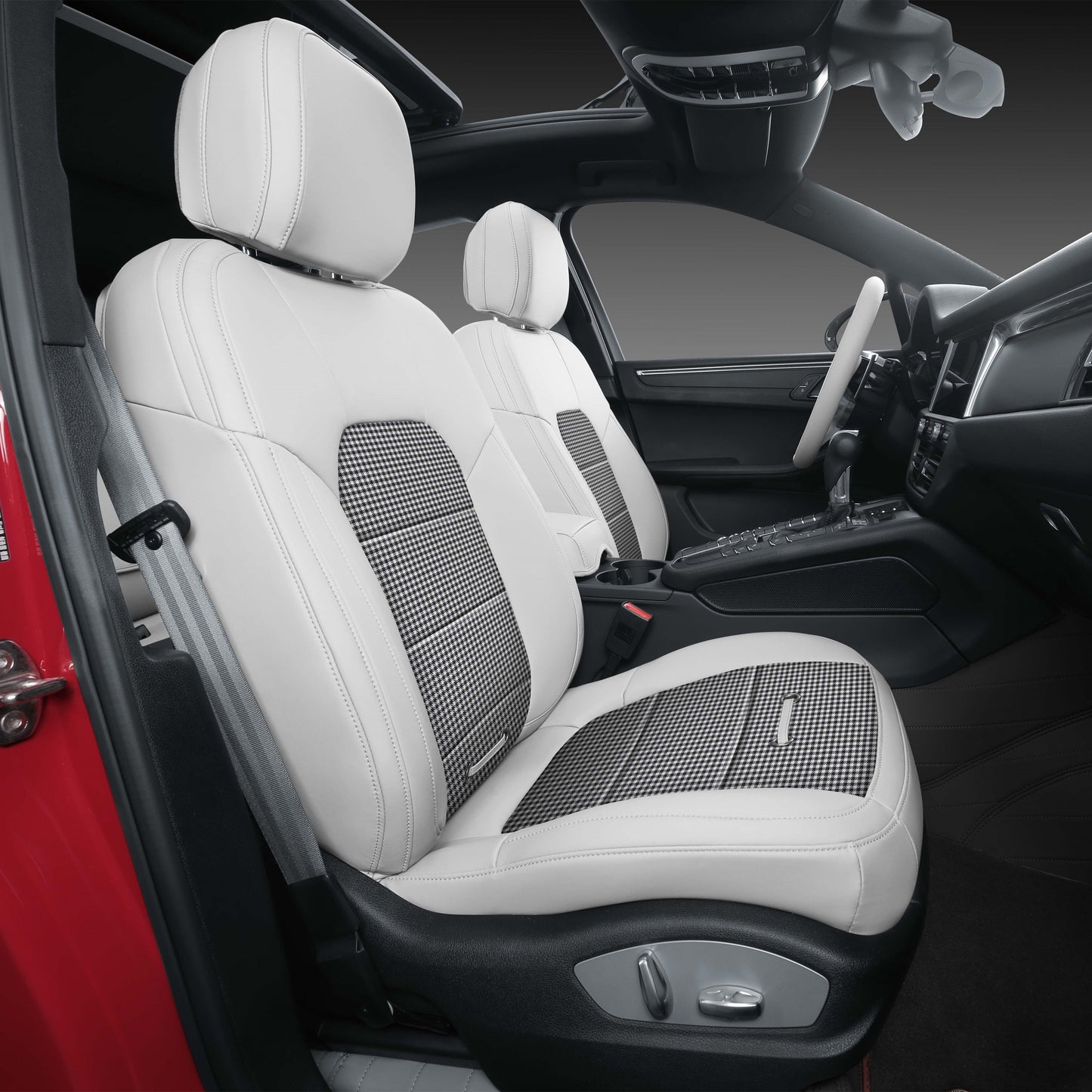 white nappa leather and black fabric seat cover for porsche