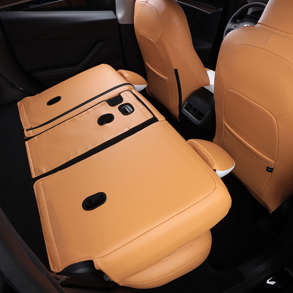 yellow and white leather rear back seat cover for tesla model y