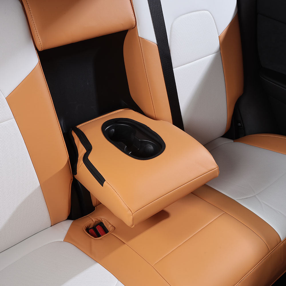 yellow and white rear seat armrest cover for tesla model y