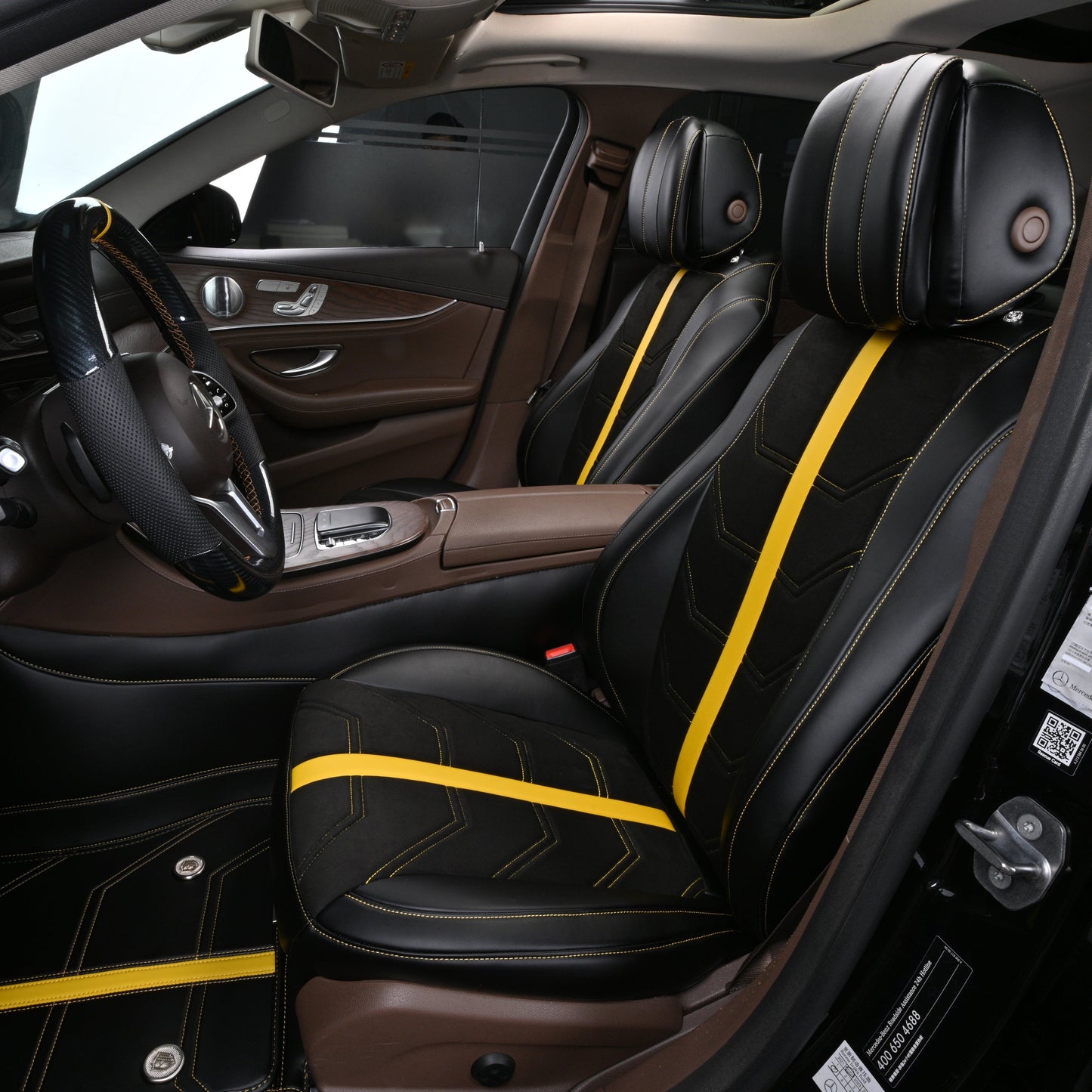 yellow striped leather front seat cover for mercedes-benz