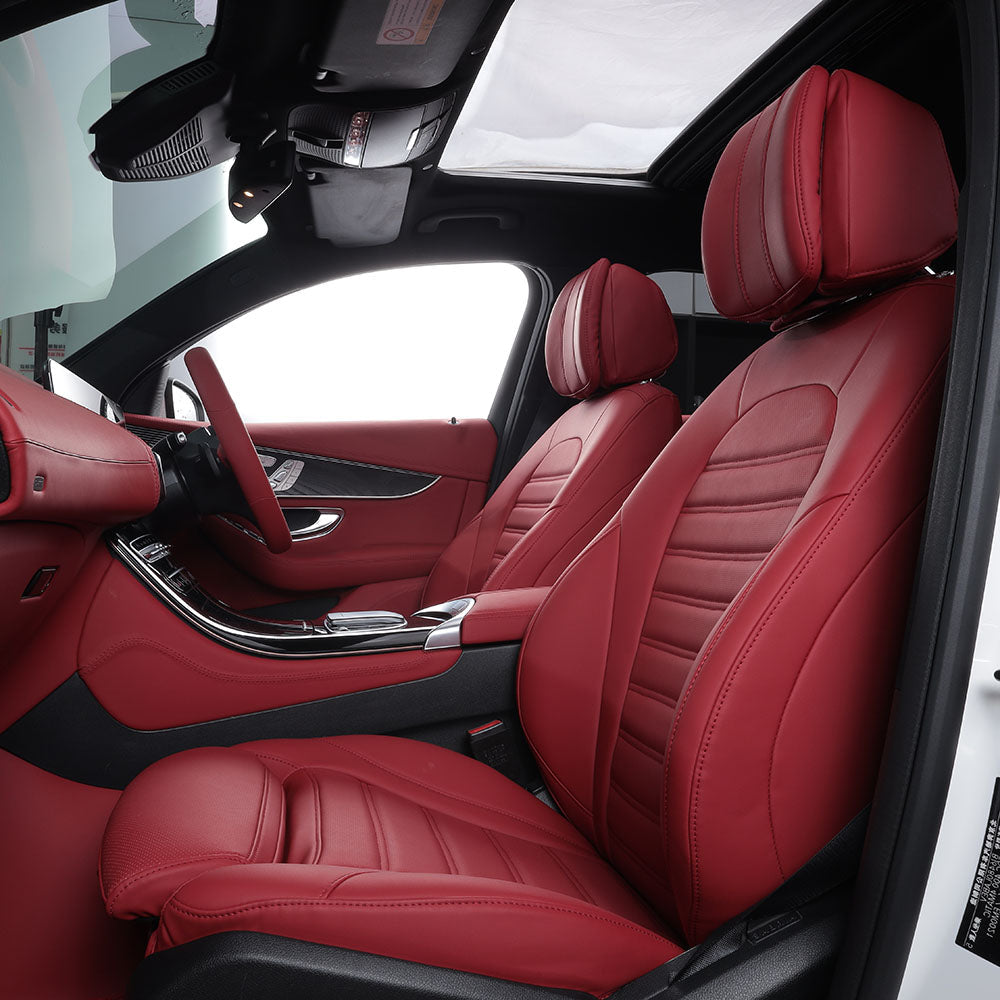 Red Nappa Leather Car Seat Covers with Double Stitching for Mercedes-Benz EQC