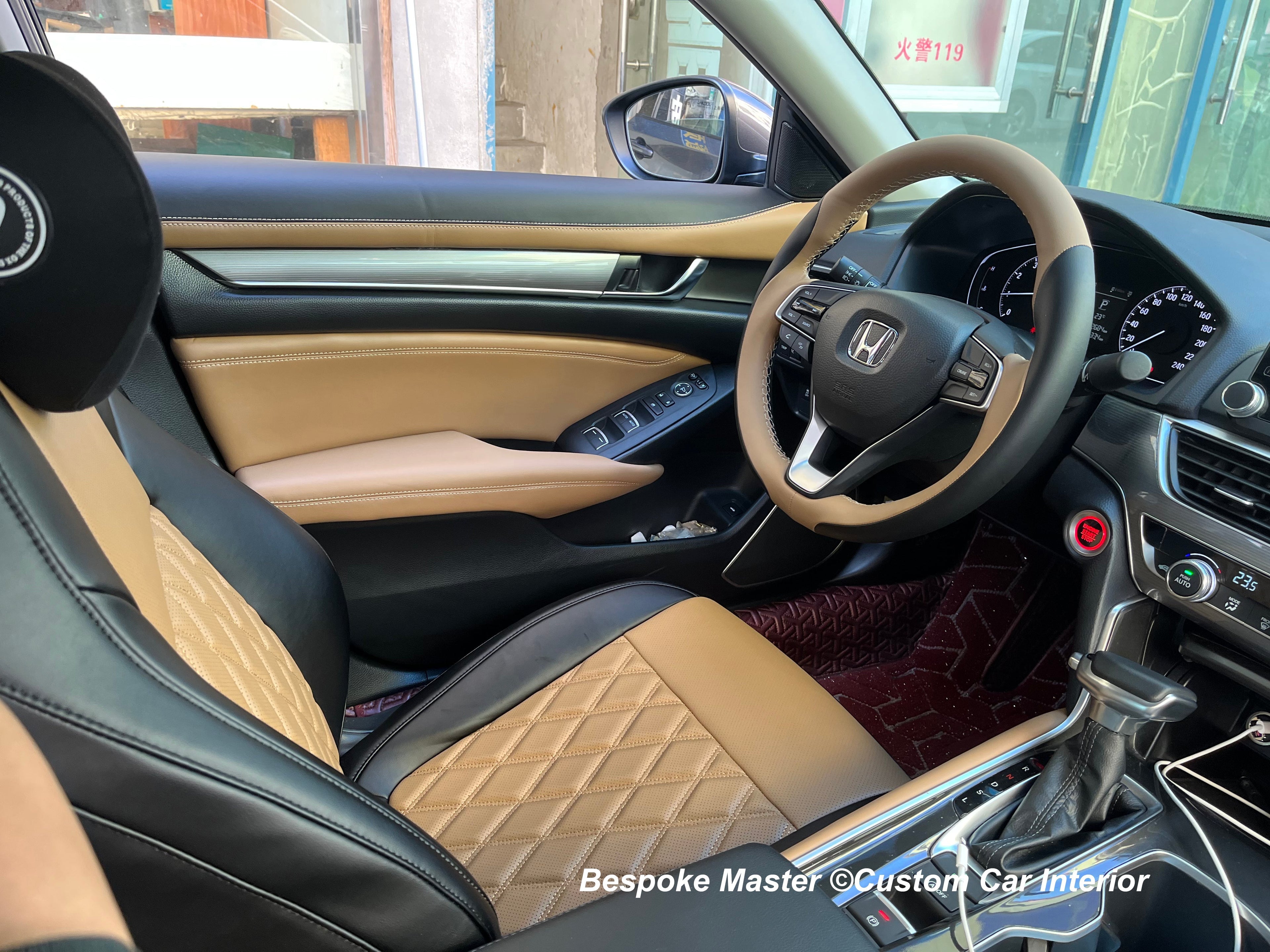 Honda Accord Seat Covers – Black Leather with Diamond Stitching