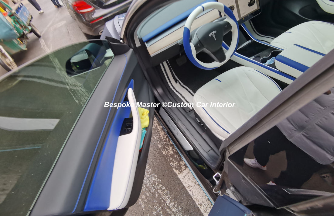 Tesla Model 3 Blue &amp; White Custom Interior: A Perfect Blend of Futurism and Personality