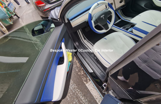 Tesla Model 3 Blue &amp; White Custom Interior: A Perfect Blend of Futurism and Personality