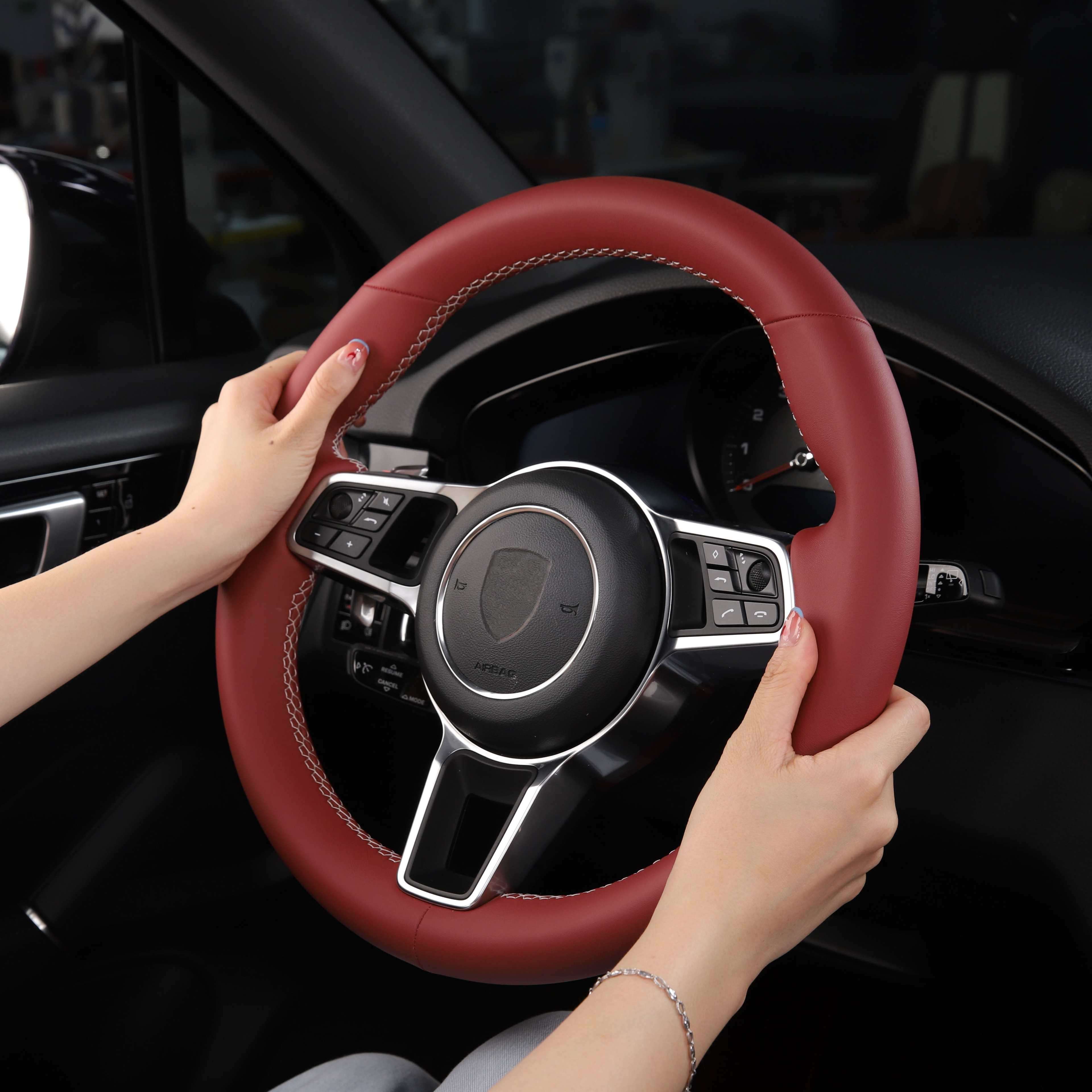 Custom Hand-Sewn Leather Steering Wheel Cover