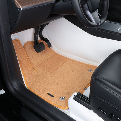 Custom Fit Waterproof and Wear Resistant Double Layer Leather Car Floor Mat With Nylon Carpet for Tesla
