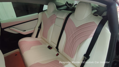 Stylish Pink and White Premium Leather with Embroidery Custom Car Seat Covers For Telsa