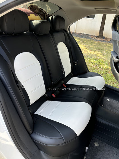 Black & White Nappa Leaher Custom Car Seat Covers For Mercedes-Benz C Class