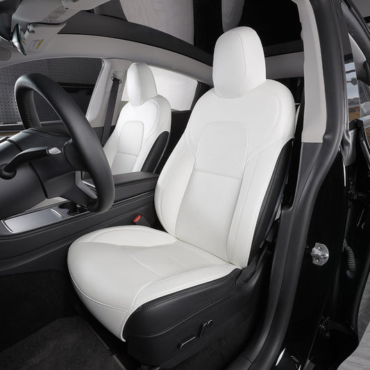 Custom Fit Airbag Compatible Dirty Resistant Antibacterial White Nappa Leather Invisible Car Seat Covers For Tesla Model