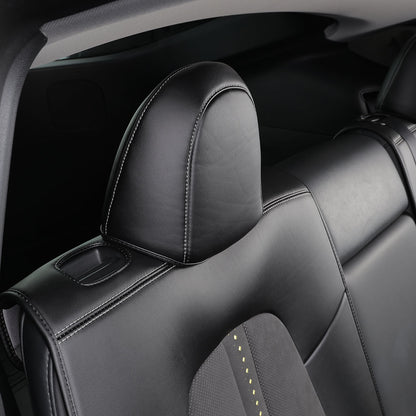 Custom Fit Airbag Compatible Antibacterial Black Nappa Leather Mottled Fabric Invisible Car Seat Covers For Tesla Model