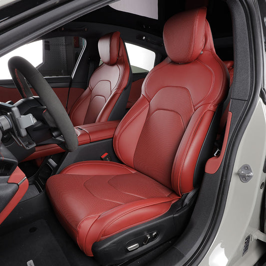 Custom Fit Airbag Compatible Red Nappa Leather Antibacterial Invisible Car Seat Covers For Xiao mi