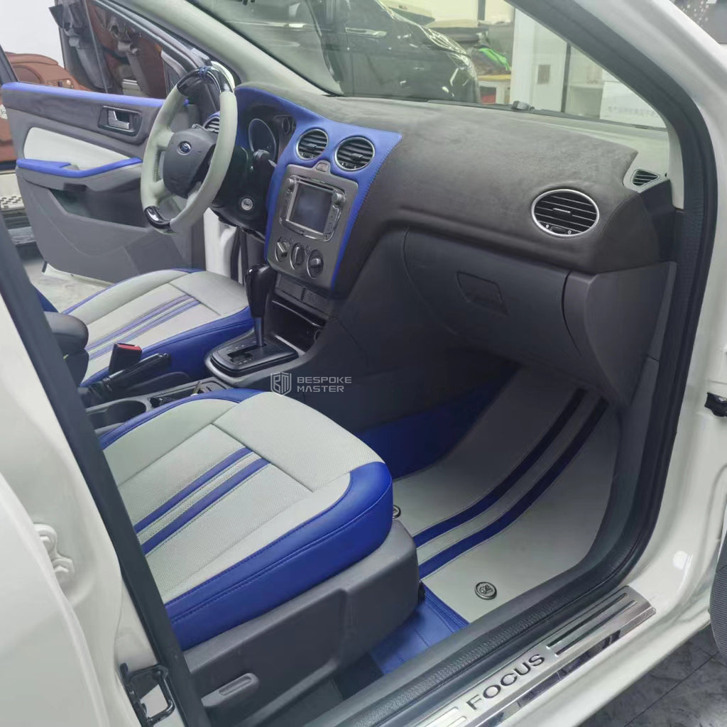 white and blue nappa leather car seat cover for ford focus