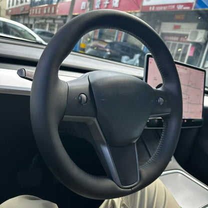 Custom Sweatproof & Anti-Slip Hand-sewn Black Nappa Leather Car Steering Wheel Cover