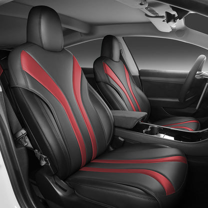 Black and red leather half coverage car seat cover