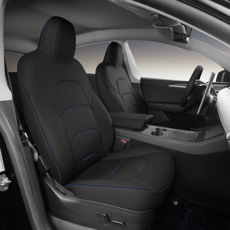 Black nappa leather with blue piping car seat cover for tesla