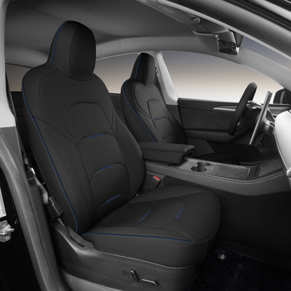 Black nappa leather with blue piping car seat cover for tesla