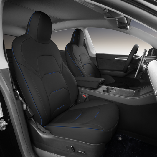 Black nappa leather with blue piping car seat cover for tesla