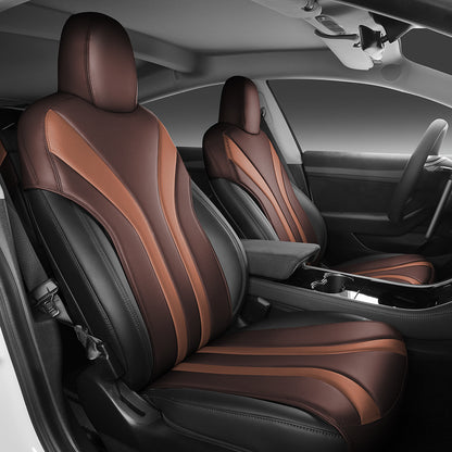 Coffee and brown leather half coverage car seat cover