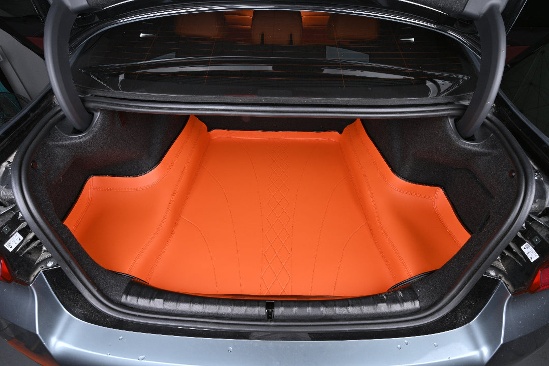 Custom Fit Orange Colorful Nappa Leather Trunk Mat Waterproof and Anti Slip Cargo Liner Mat