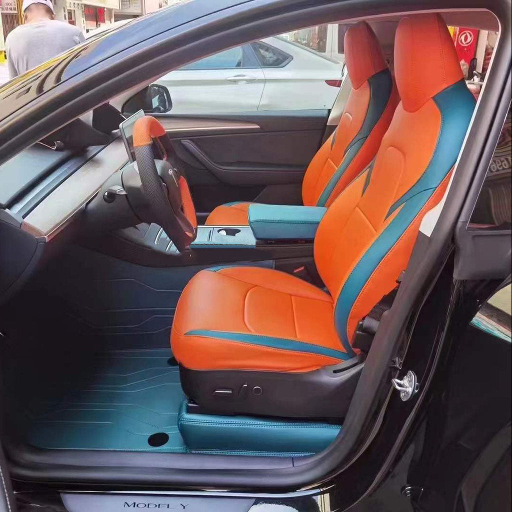 Hermes Orange and blue nappa leather front car seat cover for tesla