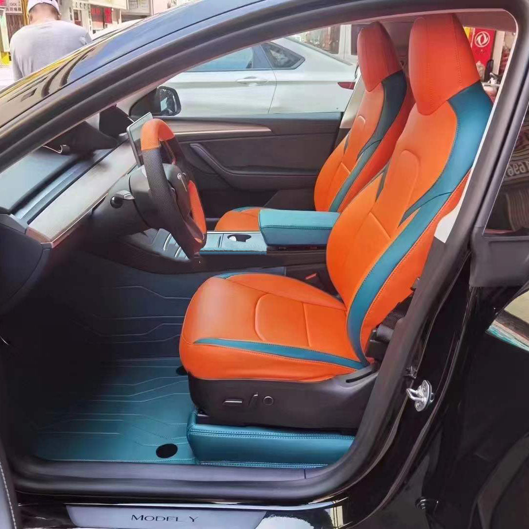 Hermes Orange and blue nappa leather front car seat cover for tesla