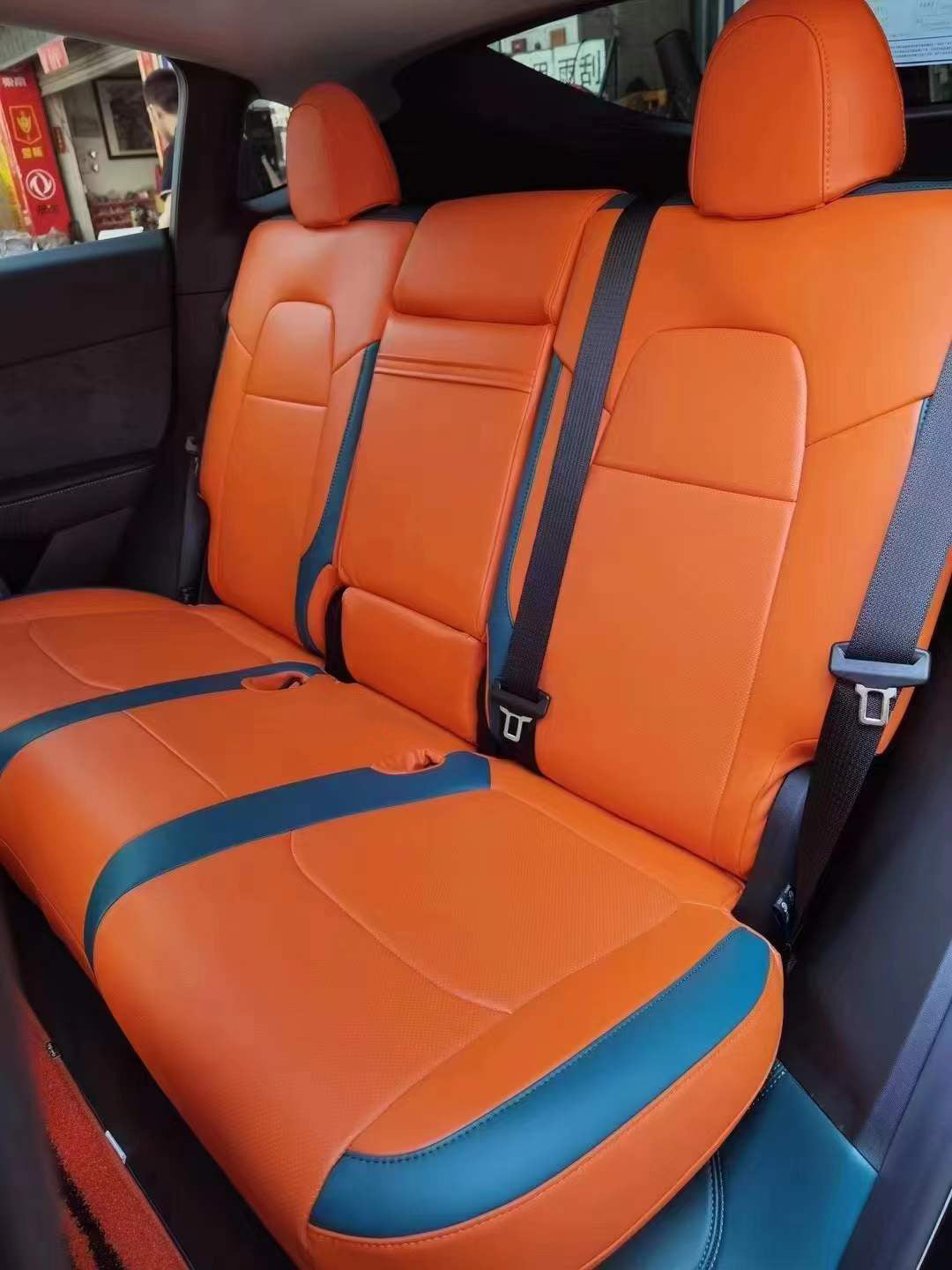 Hermes Orange and blue nappa leather rear and back car seat cover for_tesla