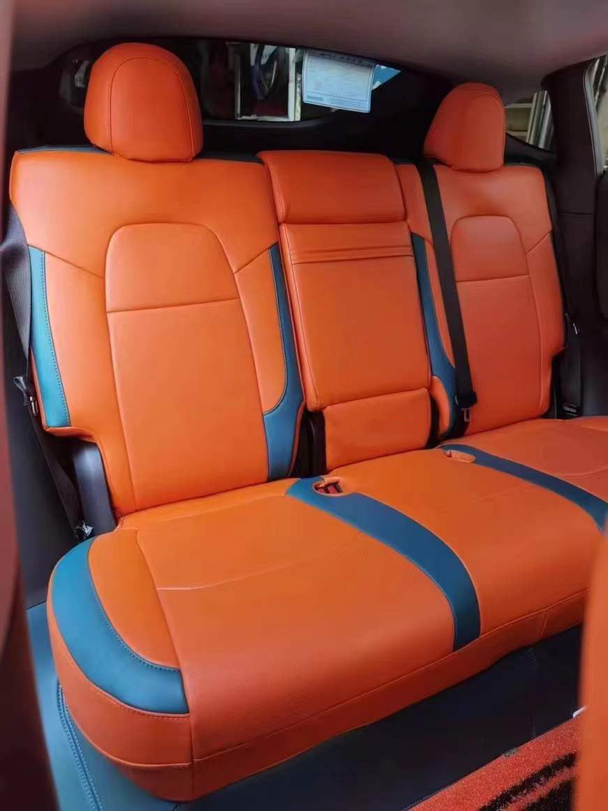 Hermes Orange and blue nappa leather rear car seat cover for tesla