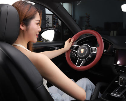 Custom Fit Solvent Free Nappa Leather Pure Red Car Steering Wheel Cover for Porsche