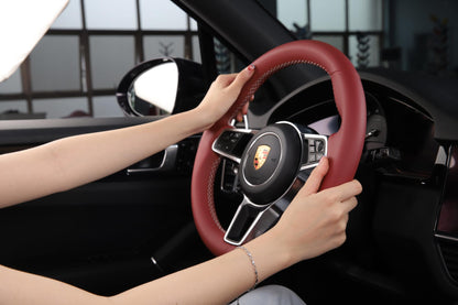 Custom Fit Solvent Free Nappa Leather Pure Red Car Steering Wheel Cover for Porsche