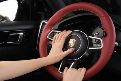 Custom Fit Solvent Free Nappa Leather Pure Red Car Steering Wheel Cover for Porsche