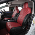 Pure Red Leather Embroidery Half Coverage Seat Cushion for Tesla