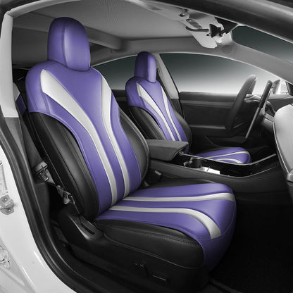 Purple and White Leather Half Coverage Seat Cover for Tesla