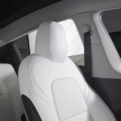 White Leather Flat Front Car Seat Cushion for Tesla