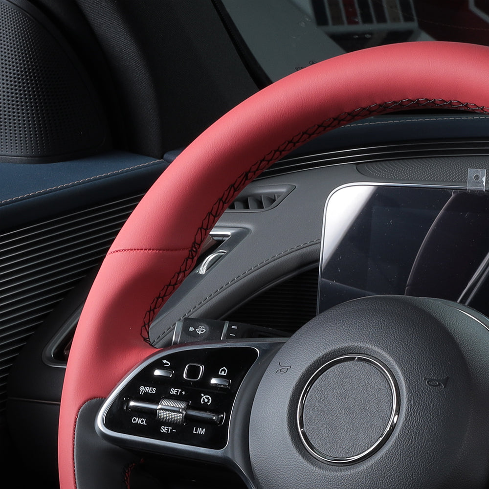antibacterial red nappa leather hand-stitched steering wheel cover for mercedes