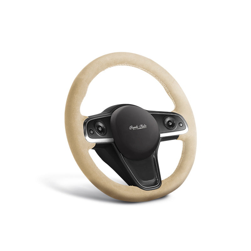 beige leather car steering wheel cover for tesla