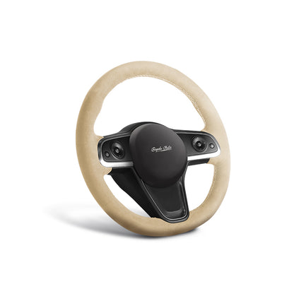 beige leather car steering wheel cover for tesla