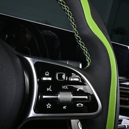 black and green nappa leather with green stitching custom steering wheel cover for mercedes