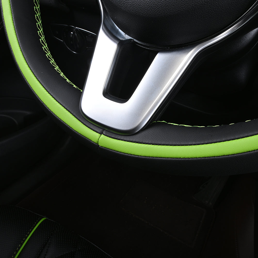 black and green nappa leather with green stitching steering wheel cover for mercedes benz