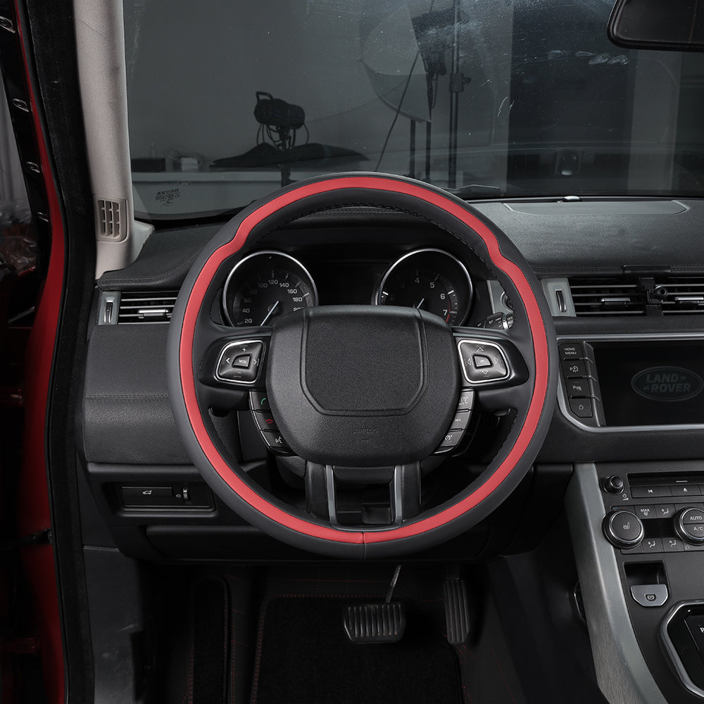 black and red nappa leather hand-stitched steering wheel cover for land rover