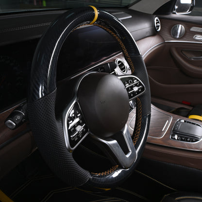 black carbon fiber and black perforated ventilation nappa leather hand-stitched steering wheel cover 