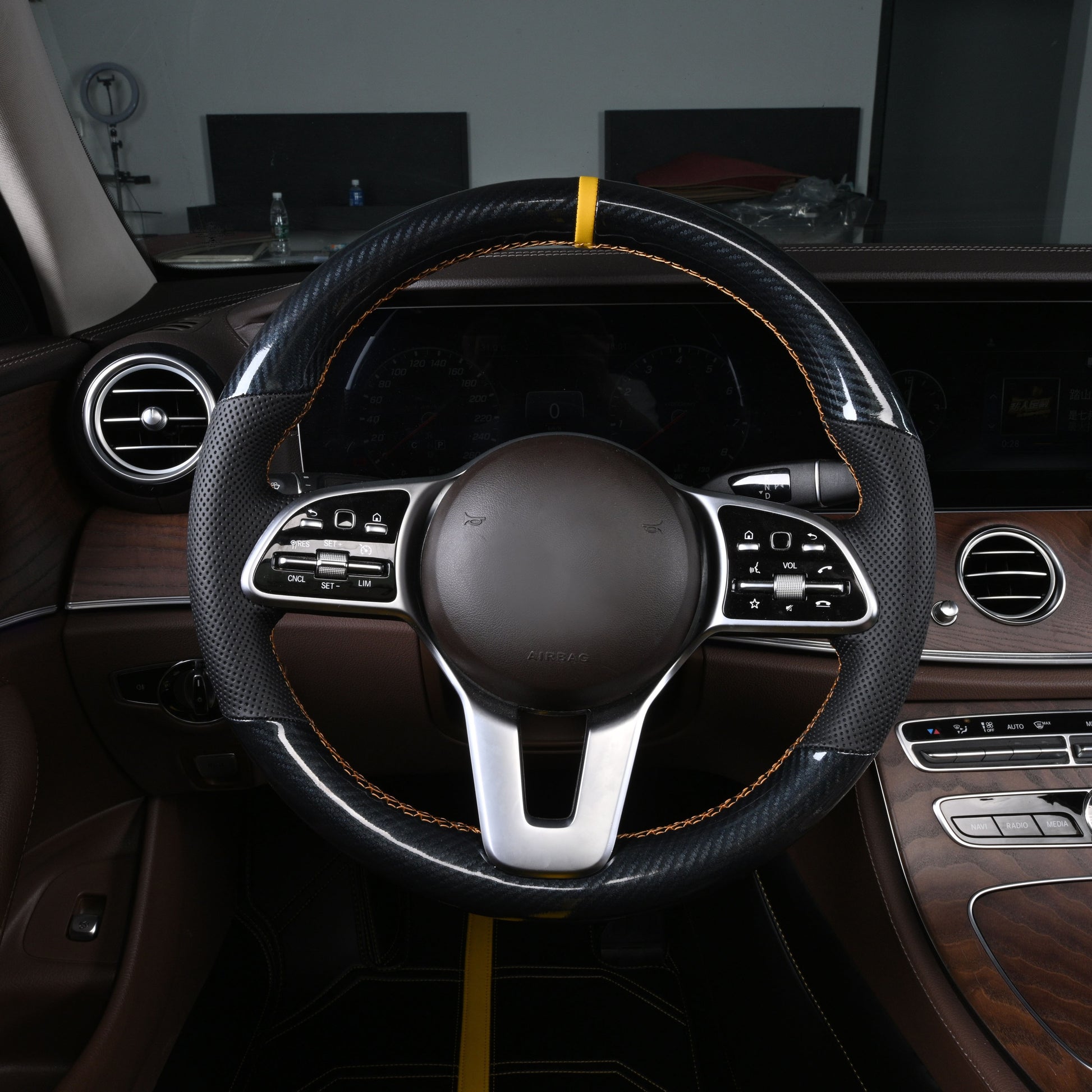 black carbon fiber and black perforated ventilation nappa leather steering wheel cover for mercedes-benz
